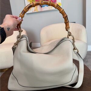 Gucci Cream Leather Hobo with Bamboo Top Handle